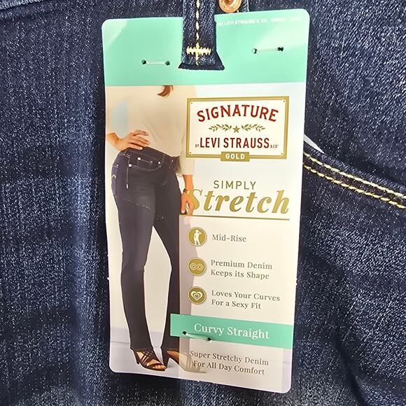 Signature Levi's Gold Curvy Straight Blue Denim Jeans Size 26S - W38 L30 - Picture 3 of 8